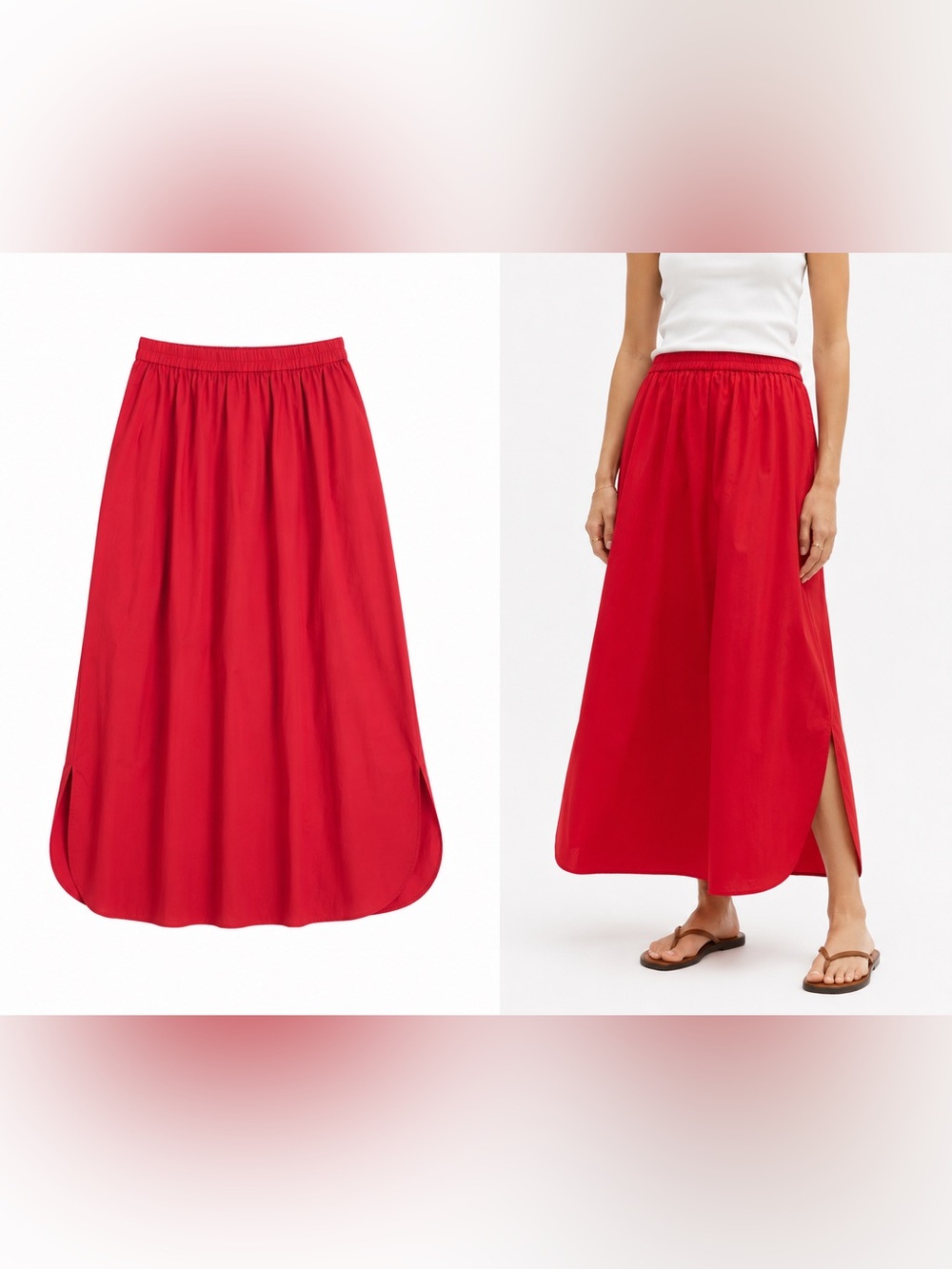 Madewell Bright Red Elastic-Waist Maxi Skirt with Side Slits